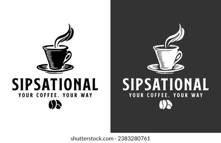 A professional coffee shop vintage logo design in black and white colors