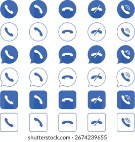 Una colección profesional de iconos de llamadas diseñados en formato EPS de Vector limpio. Este conjunto incluye símbolos de teléfono modernos, íconos de contacto, Botones de llamada, gráficos de comunicación, símbolos de Asistencia al cliente, 