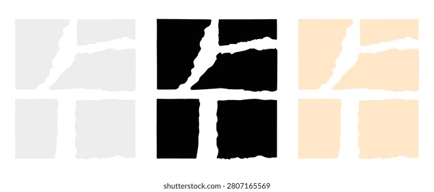Professional collection of ripped paper edges, torn borders, distressed frames, and paper cutout elements. Perfect for scrapbooking, vintage layouts, posters, flyers, branding, packaging, stationery, social media, collages, presentations, editorial projects, and creative graphic design. Editable vector collection isolated for easy customization in both print and digital designs.