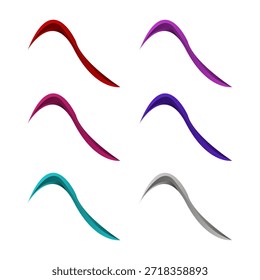 A professional collection of six 3D fluid wave shapes with a sharp, elegant taper. Featuring vibrant gradients in red, purple, pink, blue, teal, and silver. These modern swoosh elements are perfect for logo design, motion graphics accents, and creative marketing materials.