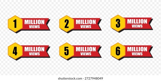 La colección de Profesional de la vista cuenta insignias de hitos que van de uno a seis millones, con un diseño rojo y amarillo audaz perfecto para los creadores de redes sociales y marketing digital.