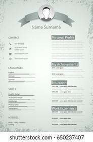 Professional colored resume cv in retro style