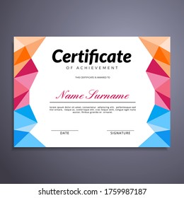 Professional Colorful Simple Certificate Achievement Template Elegant Polygonal Design