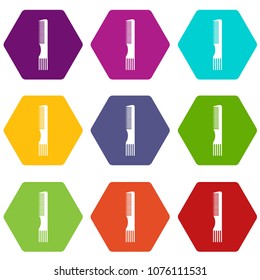 Professional comb icons 9 set coloful isolated on white for web