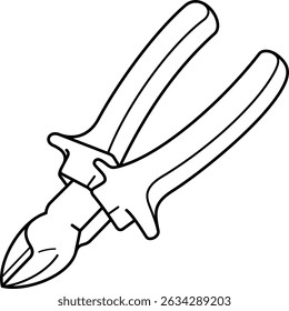 Professional combination pliers with wire stripping notches and cutting edges. Insulated electrical tool for automotive wiring, copper wire work and screw cutting. Vector outline icon.