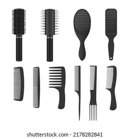 Professional combs for hair care set realistic vector illustration. Hairbrushes different shape for hairstyle beauty salon service isolated. Haircut grooming daily coiffure equipment with handles