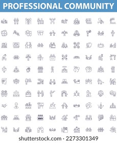 Professional community line icons, signs set. Professional, Community, Network, Association, Group, Forum, Connect, Colleagues, Professionals outline vector illustrations.