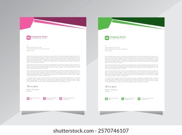 Professional company letterheads template with purple and green colour, modern letterhead template design, company, office letterhead template design in A4 size, Vector eps 10