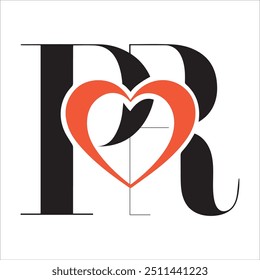A professional and compassionate logo combining the letters "PR" with a heart vector, ideal for brands focusing on public relations, community engagement, or charitable services.