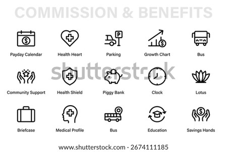 Professional Compensation Line Icon Pack with Modern Minimal Benefits, Salary, Payroll, Rewards, Bonus, Incentives, and Financial Success Vector Style