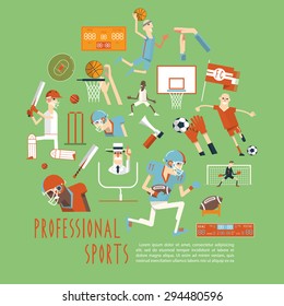 Professional competitive popular team sports matches moments with players arbiters and accessories  concept poster abstract vector illustration