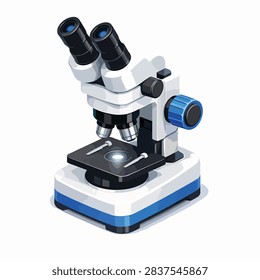 Professional compound microscope with dual eyepieces and blue focus knobs, ideal for lab work.