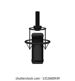 Professional condenser microphone with shock mount. Equipment for radio or record studio. Flat vector icon