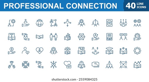 Professional Connection icons. Containing cooperation, company, project, human, group, strategy, communication, people. Minimalist web icons. Editable vector illustration.