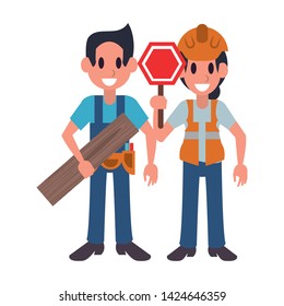 Professional construciton workers characters cartoons vector illustration graphic design