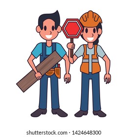 Professional construciton workers characters cartoons vector illustration graphic design