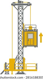 A professional construction elevator hoist icon featuring a detailed industrial lift design, perfect for building site safety signage, engineering projects, and architectural development branding materials.