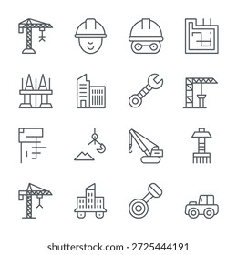 Ingeniería de construcción de Profesionales e íconos de maquinaria pesada
