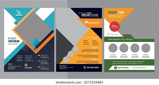 Professional construction flyer template with a bold layout, strong typography, and customizable sections. Perfect for promoting construction services, real estate projects, or contracting businesses.