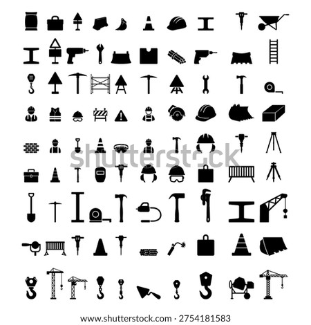 Professional Construction Site Infrastructure and Industrial Tool Mega Icon Set icon
High-quality mega collection of black flat icons representing the entire construction life cycle from heavy equipment to personal protective gear.
