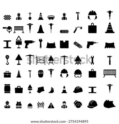 Professional Construction Site Infrastructure and Industrial Tool Mega Icon Set icon
High-quality mega collection of black flat icons representing the entire construction life cycle from heavy equipment to personal protective gear.
