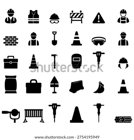 Professional Construction Site Infrastructure and Industrial Tool Mega Icon Set icon
High-quality mega collection of black flat icons representing the entire construction life cycle, from heavy vehicles to personal protective equipment.
