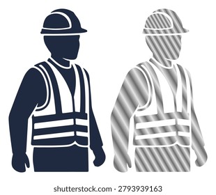 Professional construction worker silhouette wearing protective gear for industrial work sites.