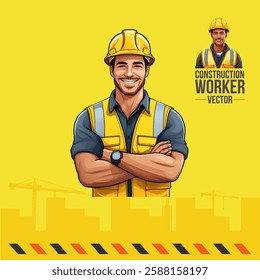Professional Construction Worker Vector Design Illustration Layered. Real Estate, Construction, Safety 