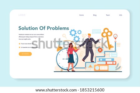 Professional consultant web banner or landing page. Research and recommendation. Idea of data analysing and problem solution. Help clients with business problems. Isolated flat vector illustration