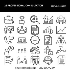 Professional consultation line icon set. Business consulting advisor advice and strategy planning outline icons