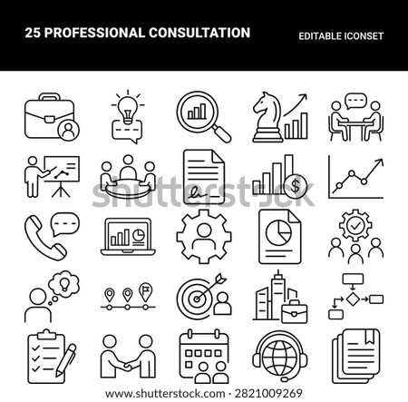 Professional consultation line icon set. Business consulting advisor advice and strategy planning outline icons