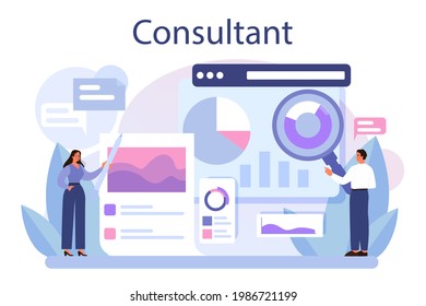 Professional consulting service. Research and recommendation. Idea of strategy management and troubleshooting. Help clients with business problems. Isolated flat vector illustration