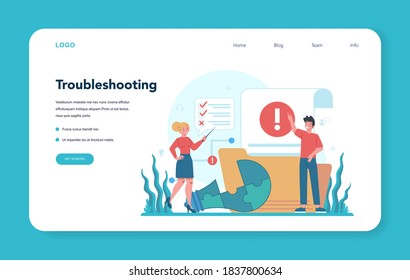 Professional consulting web banner or landing page. Research and recommendation. Idea of strategy management and troubleshooting. Help clients with business problems. Vector illustration