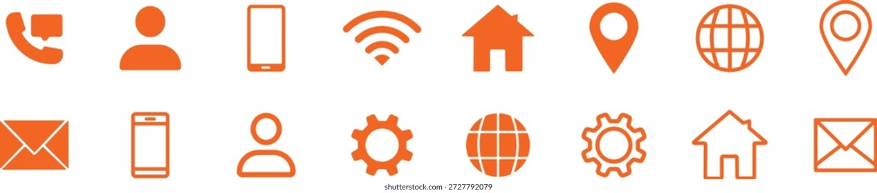 Conjunto de iconos de contacto de Profesional. Símbolo de comunicación universal colección. Elementos de contacto de oficina y negocio