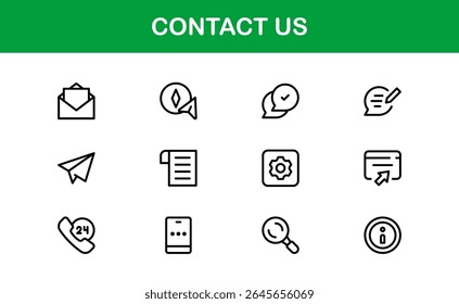 Profesional Contáctenos Iconos con gráficos de teléfono, correo electrónico, mensajes y Dirección en un estilo de Vector mínimo