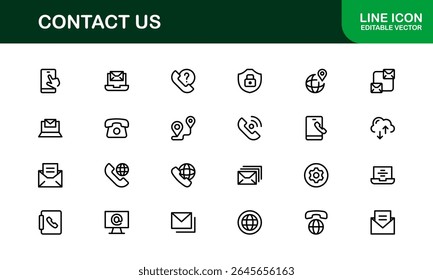 Professional Contact Us Icons Featuring Phone, Email, Message, and Address Graphics in Minimal Vector Style