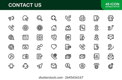 Professionelle Kontaktieren Sie uns Icons mit Telefon-, E-Mail-, Nachrichten- und Adressgrafiken im minimalen Vektorstil