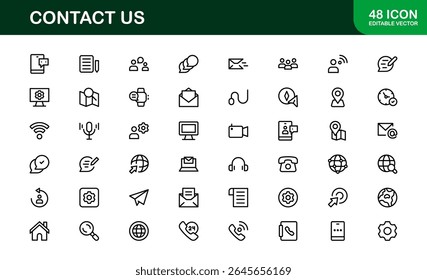 Profesional Contáctenos Iconos con gráficos de teléfono, correo electrónico, mensajes y Dirección en un estilo de Vector mínimo
