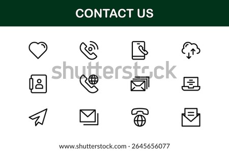 Professional Contact Us Icons Featuring Phone, Email, Message, and Address Graphics in Minimal Vector Style