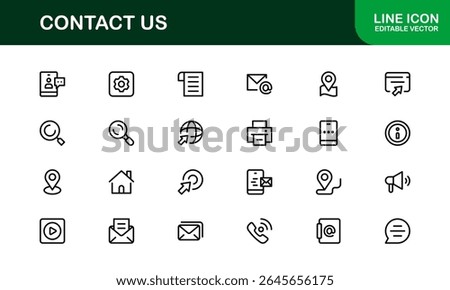 Professional Contact Us Icons Featuring Phone, Email, Message, and Address Graphics in Minimal Vector Style