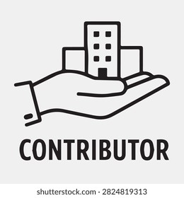 Professional contributor icon showing a hand holding a building, suitable for business, property and service concepts.