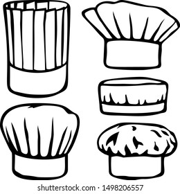 Profesional cocinero o panadero chef sombrero conjunto Ilustración vectorial. Colección de tocado uniforme de cocina