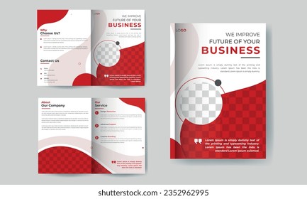 Professional corporate business bi fold brochure design template, annual report, and company booklet design.