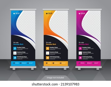 Professional corporate and business colorful roll up banner design template