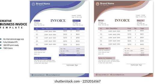 Professional Corporate Business Invoice Template Design, Elegant Business Stationery Design, Tax Form, Payment Bill