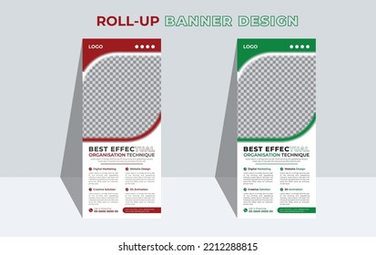 Professional Corporate Business multi purpose Roll Up banner stand with Vector design template. Creative and minimalist pull up, pop up and x banner layout with geometric shape in two colors scheme.