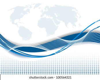 Professional Corporate or Business template for financial presentations showing globe in silver and blue color on world map with blue wave. EPS 10. Vector illustration.