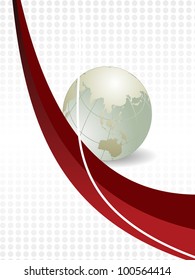 Professional Corporate or Business template for financial presentations showing globe in silver metallic color with red wave and copy space. EPS 10. Vector illustration.