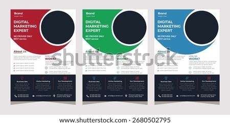 Professional corporate flyer design in A4 size with modern shapes and elegant typography. Suitable for business events, corporate marketing, and company advertisement.