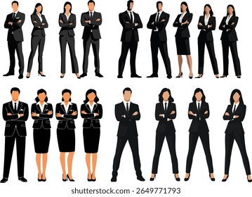 Professional Corporate Group of Men and Women in Elegant Business Suits Posing Strongly